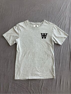 Double A by Wood Wood Organic Cotton Grey Crewneck T-Shirt with Black Logo - XS